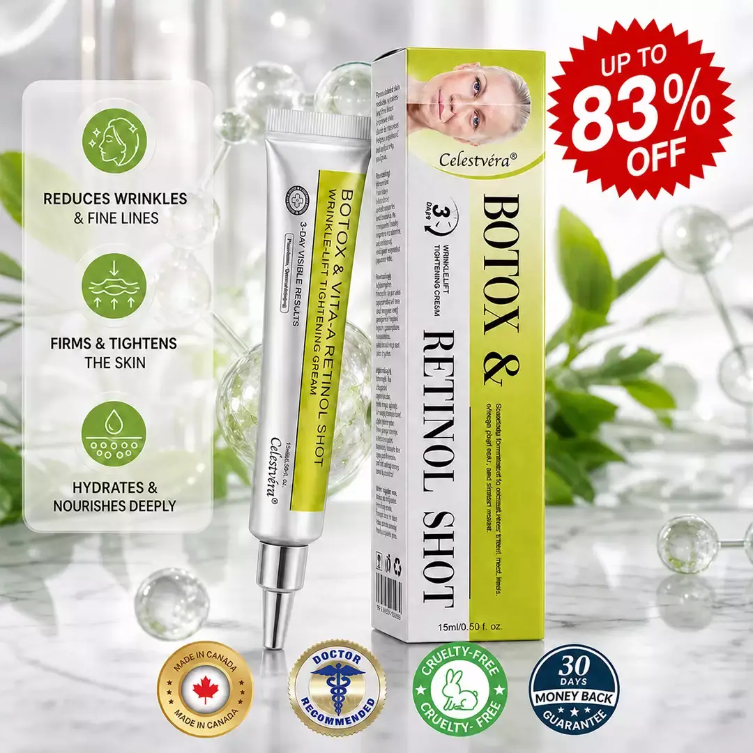 👩⚕️
🏆
Made and shipped from the Canada
Made & shipped from Canada
💫
Celestvéra®
Botox & Vita-A Retinol Shot Wrinkle-Lift Tightening Cream
🔥Last Day Promotion
70% OFF