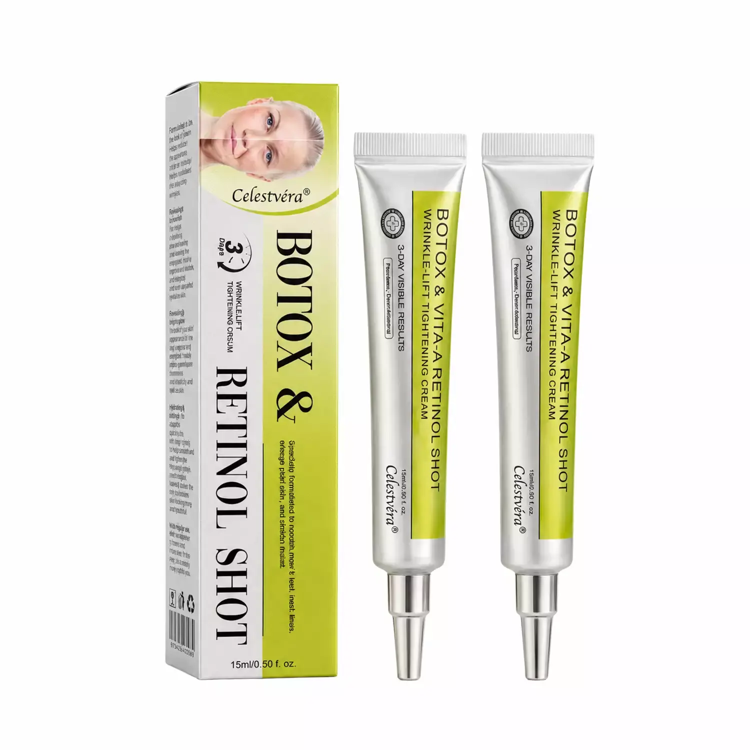 👩⚕️
🏆
Made and shipped from the Canada
Made & shipped from Canada
💫
Celestvéra®
Botox & Vita-A Retinol Shot Wrinkle-Lift Tightening Cream
🔥Last Day Promotion
70% OFF