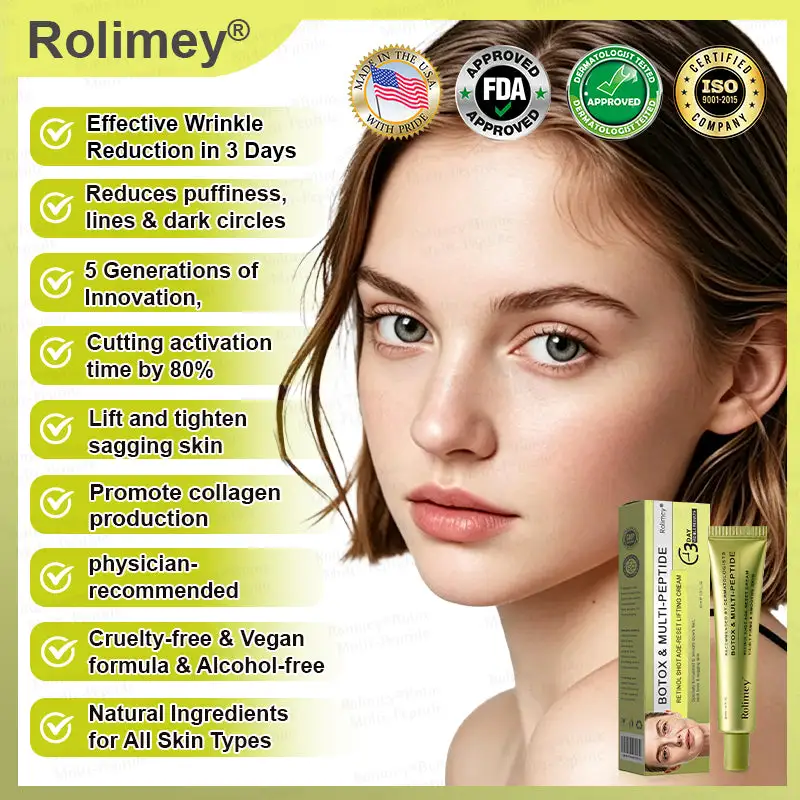 👩⚕️
Made and shipped from USA
Made & shipped from USA
💫
Rolimey® Botox & Multi-Peptide Retinol Shot Wrinkle-Lift Tightening Cream
Last Day Promotion
70% OFF
